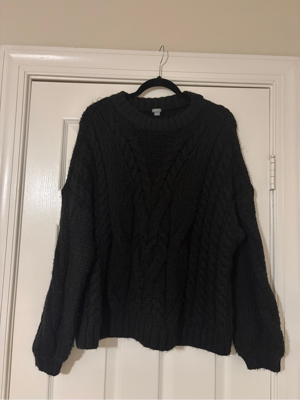 Black Cable Knit Crewneck Sweater - Aerie